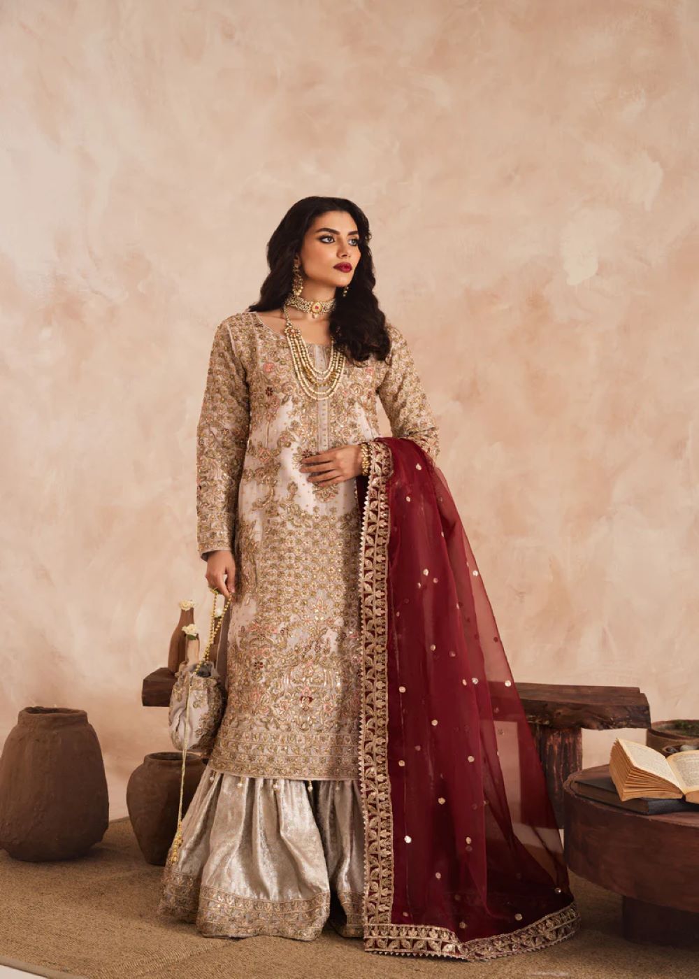 Haseens Official | Safa -3 Piece Embroidered Gharara - Image 2