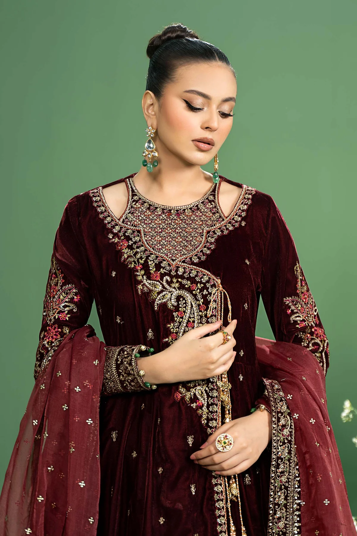 MARIA.B | 3 Piece Embroidered Velvet Suit | SF-W24-02 | READY TO WEAR - Image 2