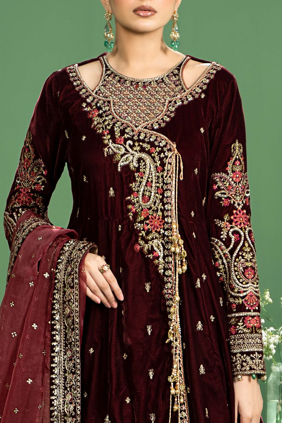 MARIA.B | 3 Piece Embroidered Velvet Suit | SF-W24-02 | READY TO WEAR - Image 3