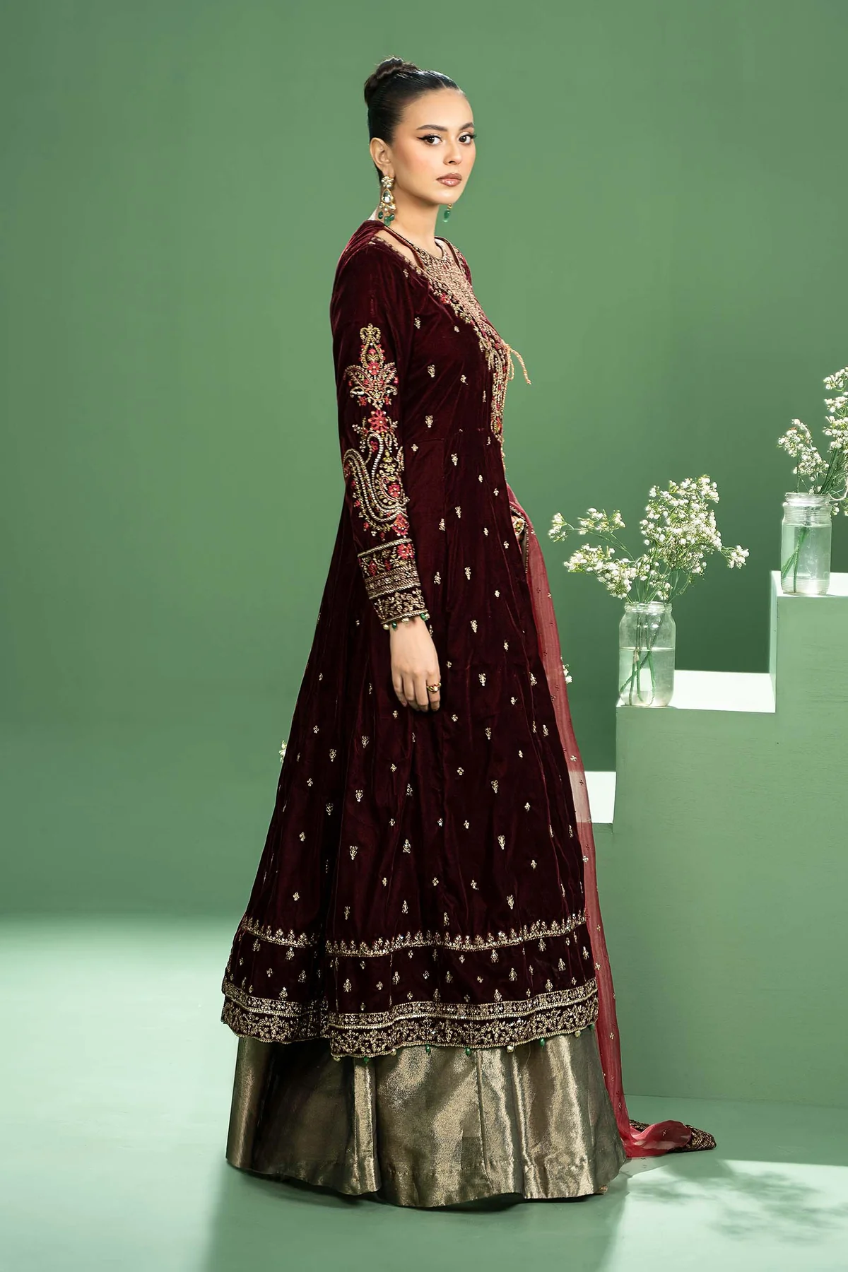 MARIA.B | 3 Piece Embroidered Velvet Suit | SF-W24-02 | READY TO WEAR - Image 5
