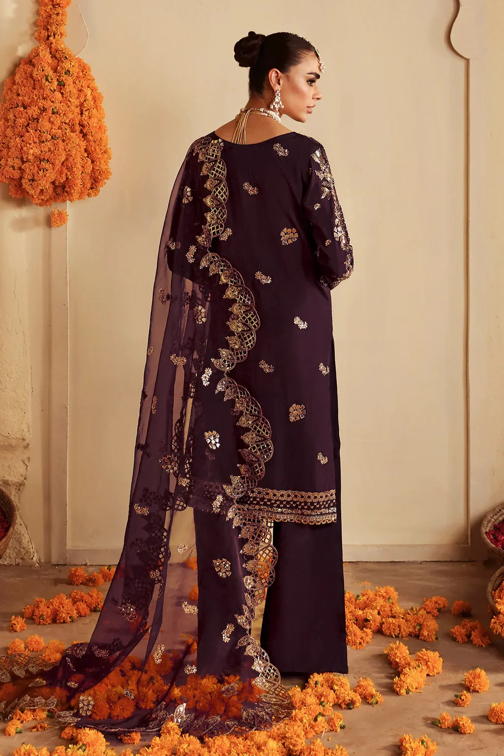 Zainab Zari | 3 Piece Embroidered Raw Silk Dress- Khusbhu S-06 | Ready To Wear - Image 4