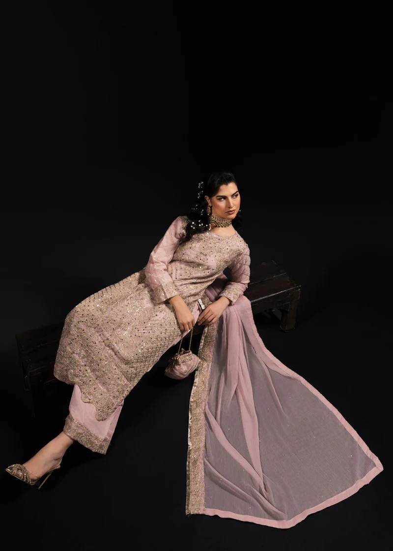 Haseens Official | Azalea- 4 Piece Chiffon Kurta Set | Wedding/Guest Wear-Formal - Image 7