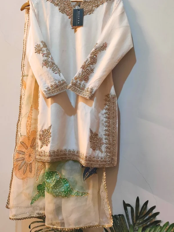 Pearl Mist Off-White Sharara Set with Handwork