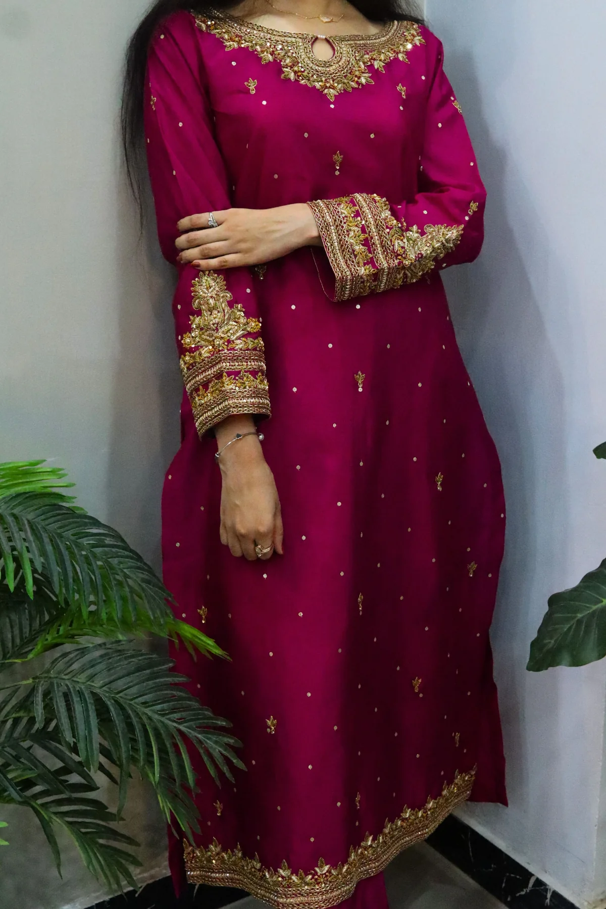 Nexgen | 3-Piece Suit with Dabka & Resham Handwork | Stitched - Image 3