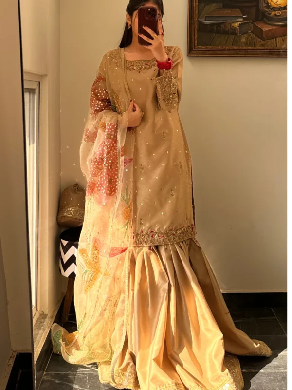 3 Piece Radiant Gold Dabka & Resham Bridal Ensemble