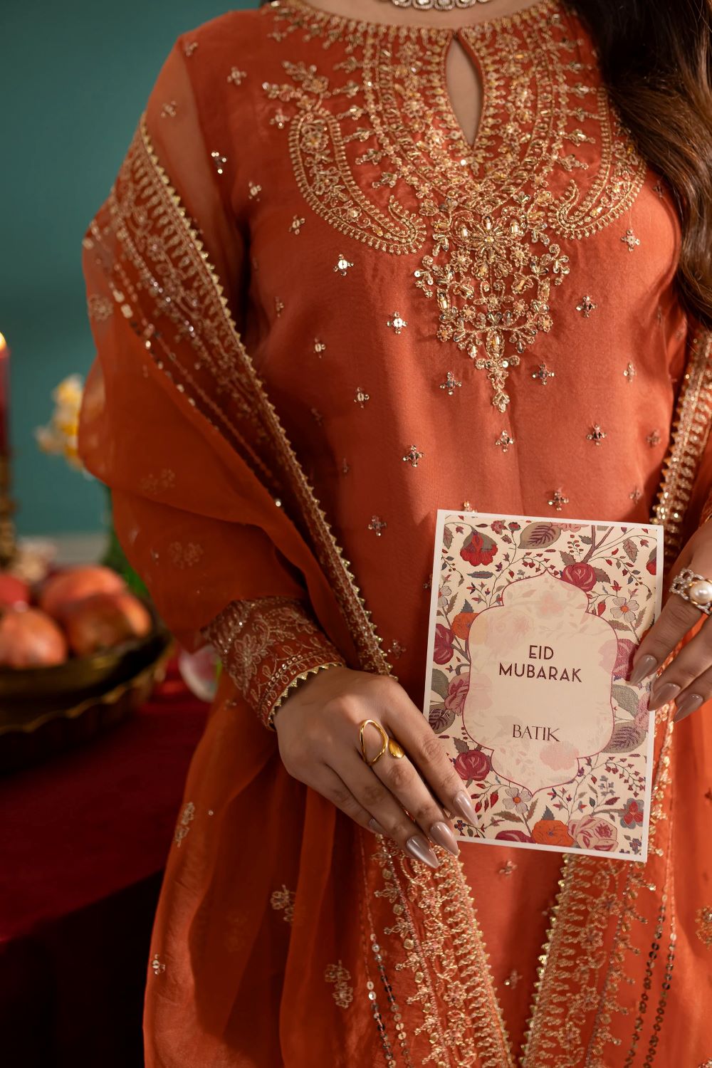 Batik | Rust Gold 3Pc - Embroidered Luxe Pret | Ready to wear - Image 4