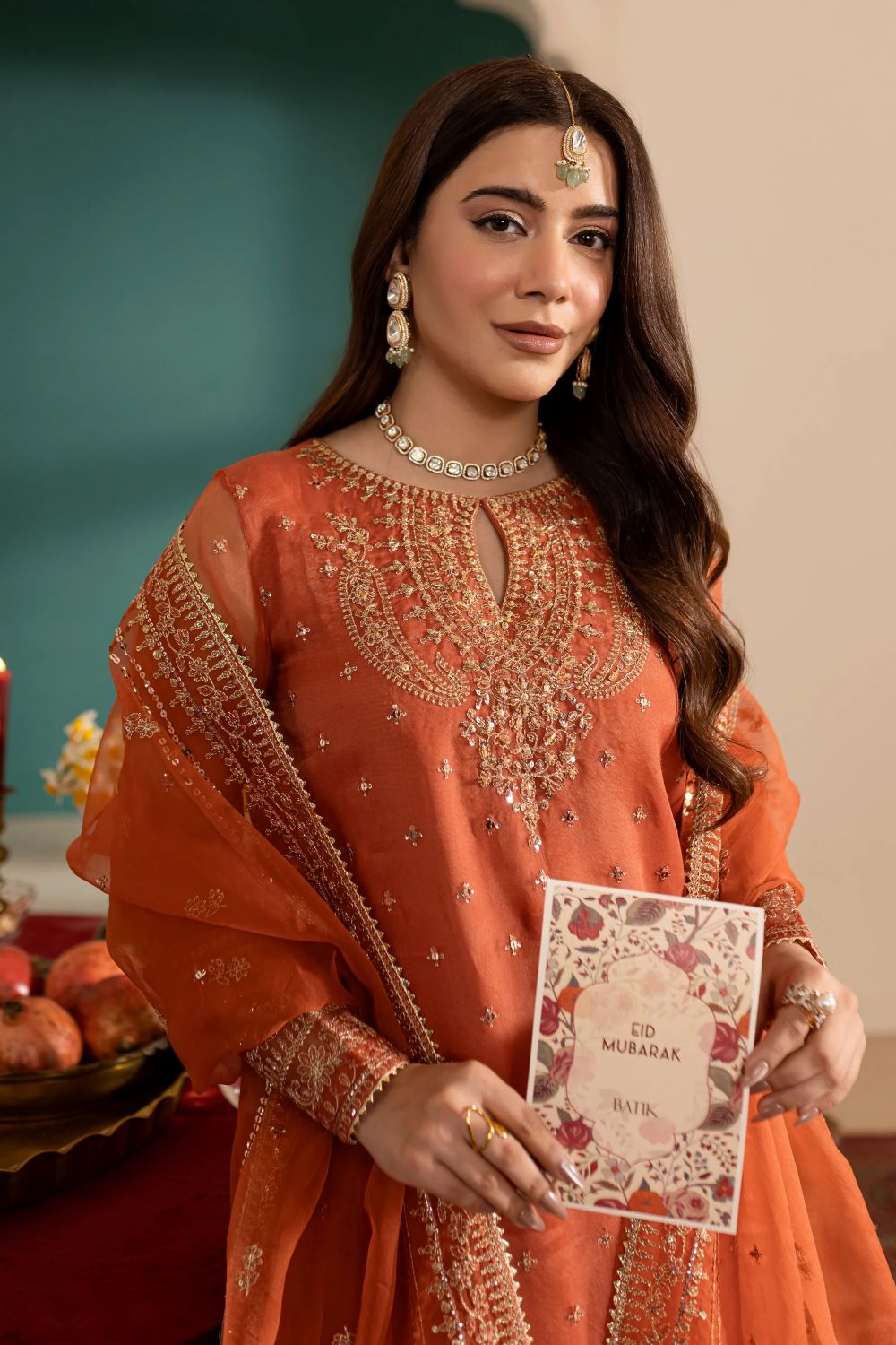 Batik | Rust Gold 3Pc - Embroidered Luxe Pret | Ready to wear - Image 5