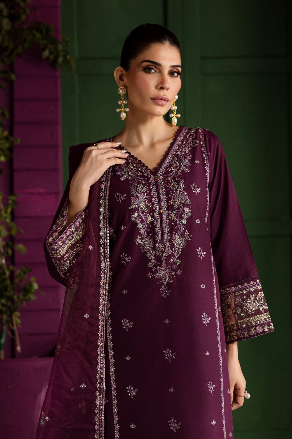Batik | Envoye 3Pc - Embroidered Solid Dress | Ready to wear - Image 2