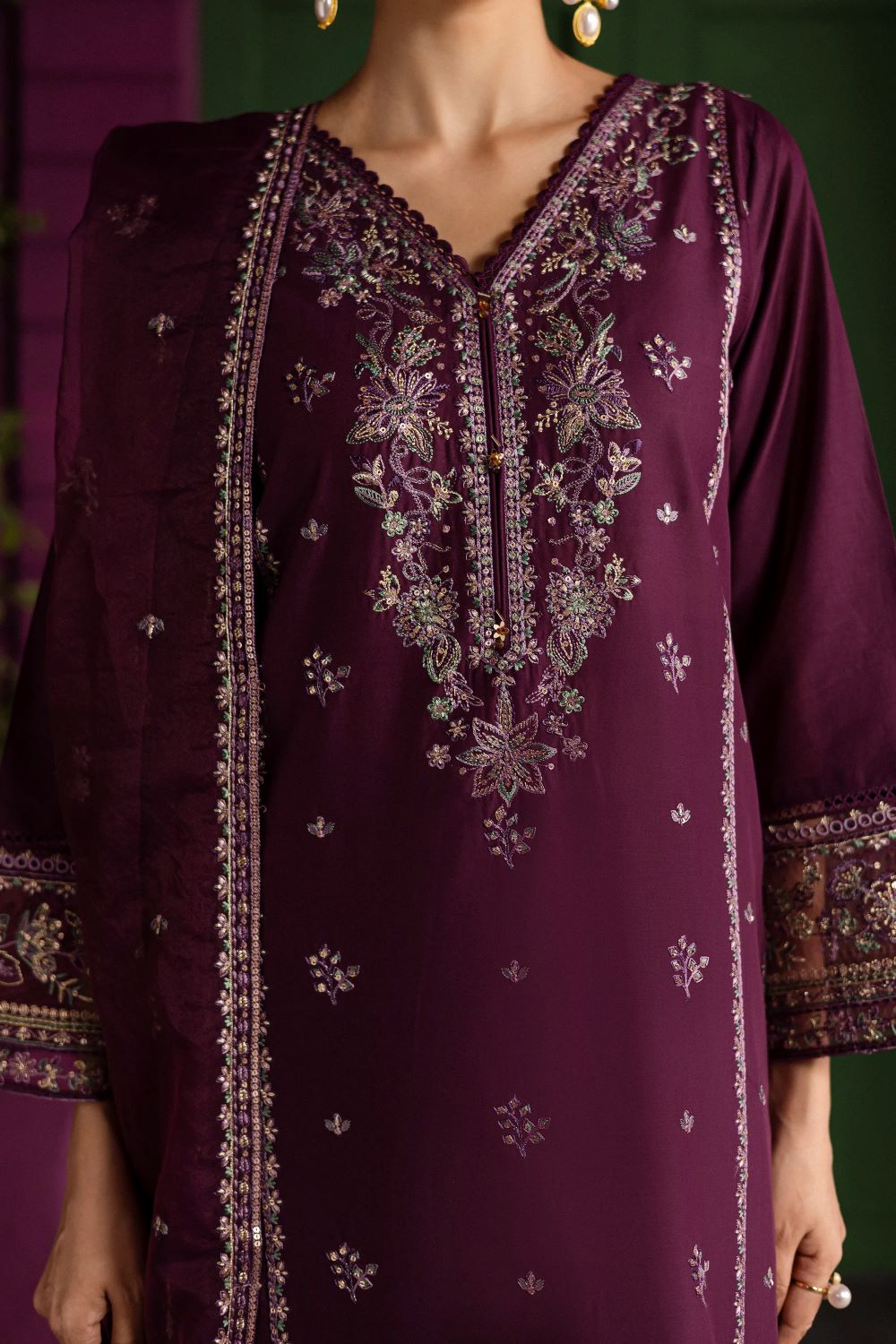 Batik | Envoye 3Pc - Embroidered Solid Dress | Ready to wear - Image 3