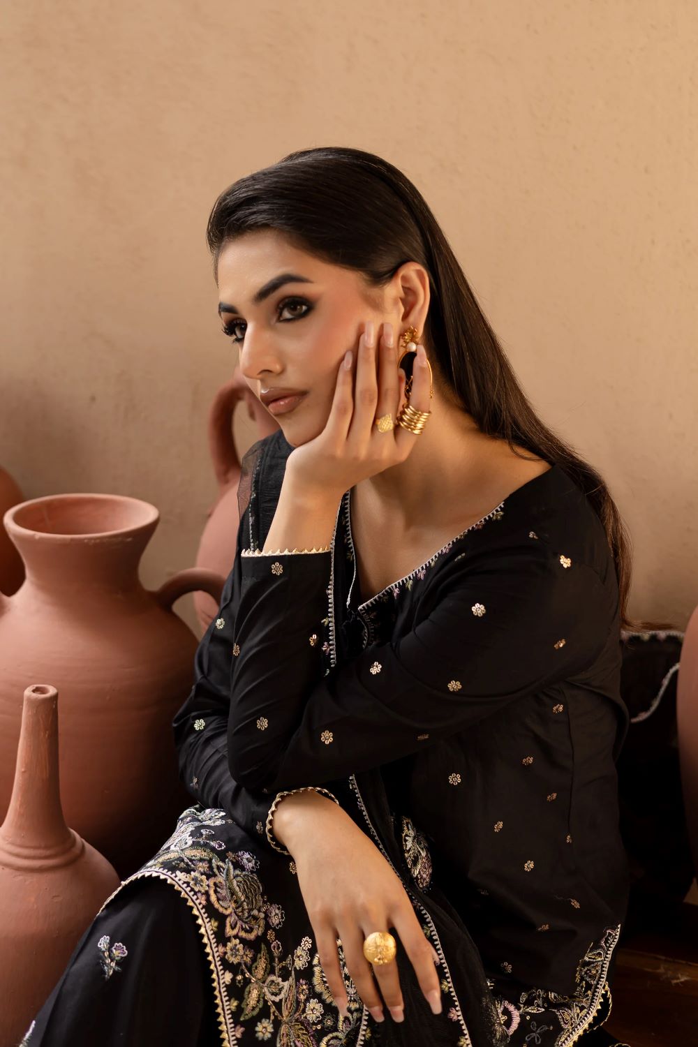 Batik | Varsha 3Pc - Embroidered Solid Dress | Ready to wear - Image 2