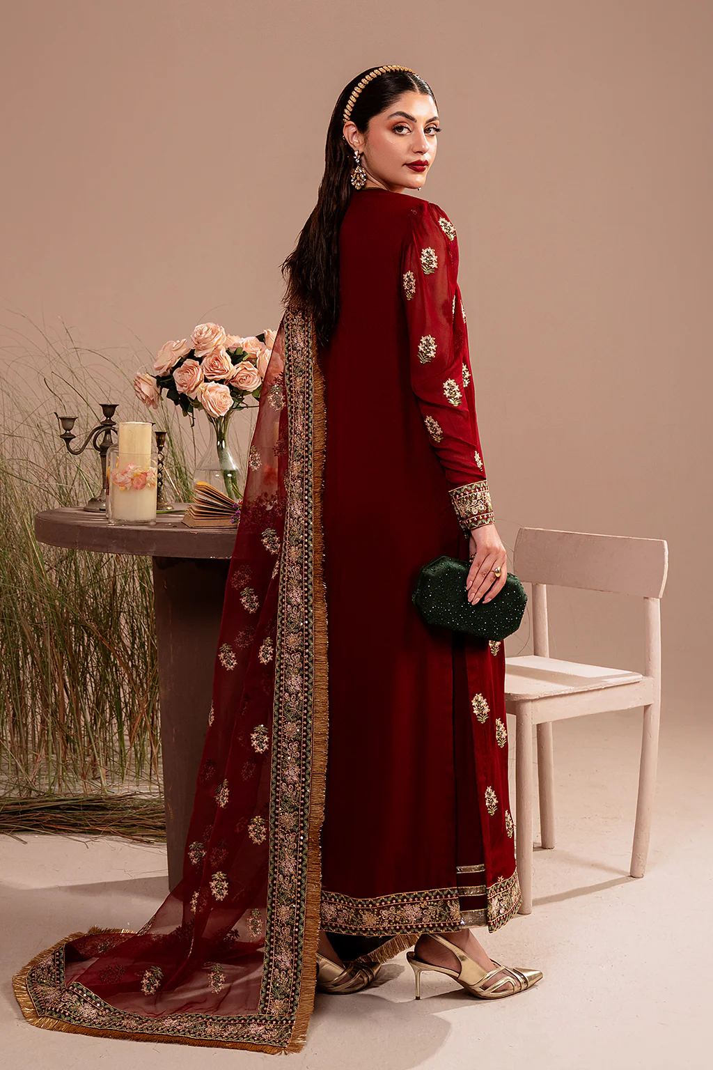 Vanya | 3-Piece Deep Maroon Embroidered Suit-BG-02 | Ready to wear - Image 2