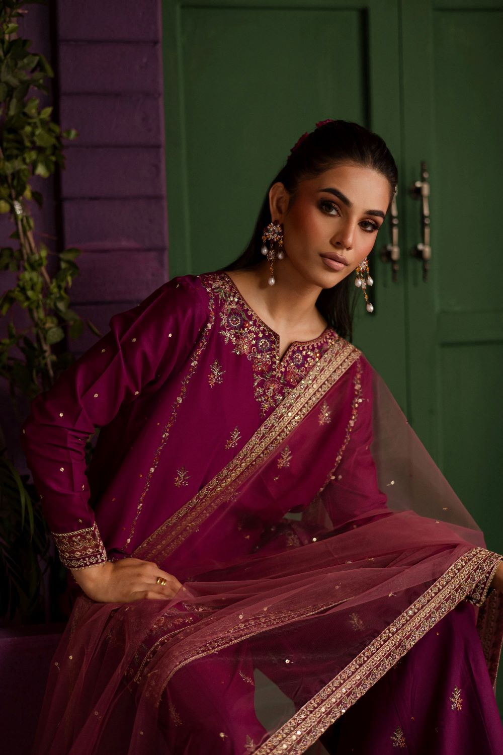 Batik | Eshaal 3Pc - Embroidered Solid Dress | Ready to wear - Image 5