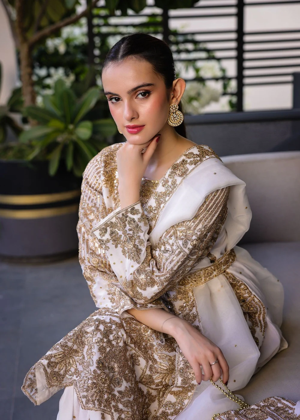 Haseens Official | Aleema - 3 Piece Embroidered Chiffon Gharara | Wedding/Guest Wear - Formal - Image 3