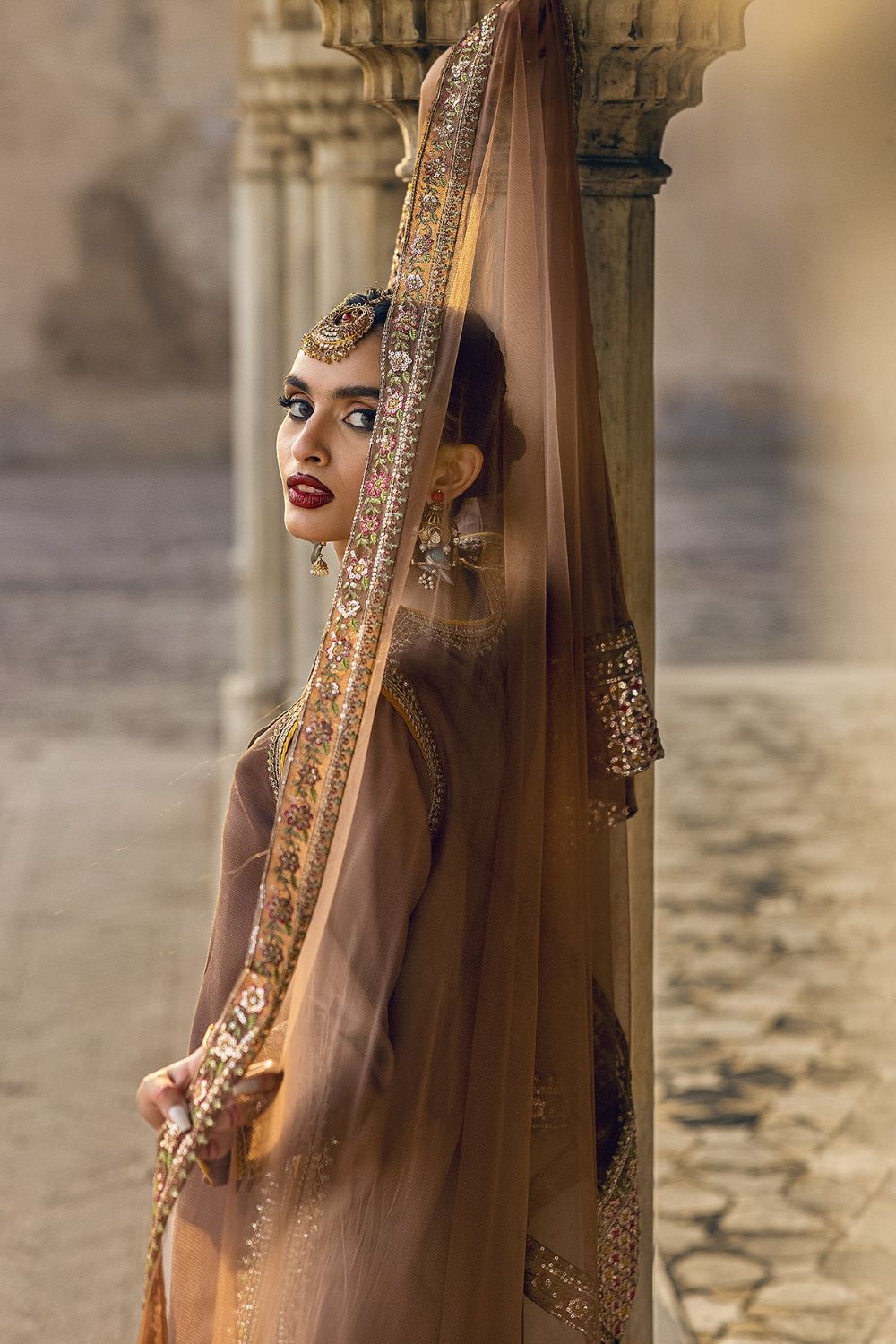 Charizma | 3-PC Embroidered Raw-Silk Suit CMA-4-107- BROWN | Ready To Wear - Image 3