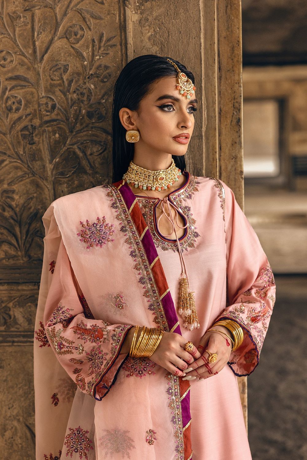 Charizma | 3-PC Embroidered Raw-Silk Suit CMA-5-137- PINK | Ready To Wear - Image 2