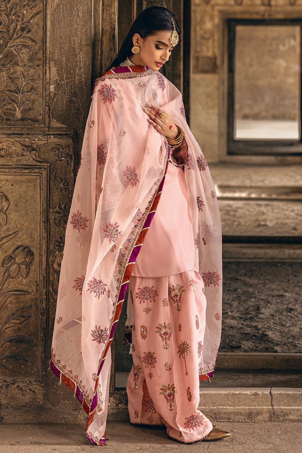 Charizma | 3-PC Embroidered Raw-Silk Suit CMA-5-137- PINK | Ready To Wear - Image 3